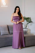The Spaghetti Strap Ruched-Bust Front-Slit Maxi Dress