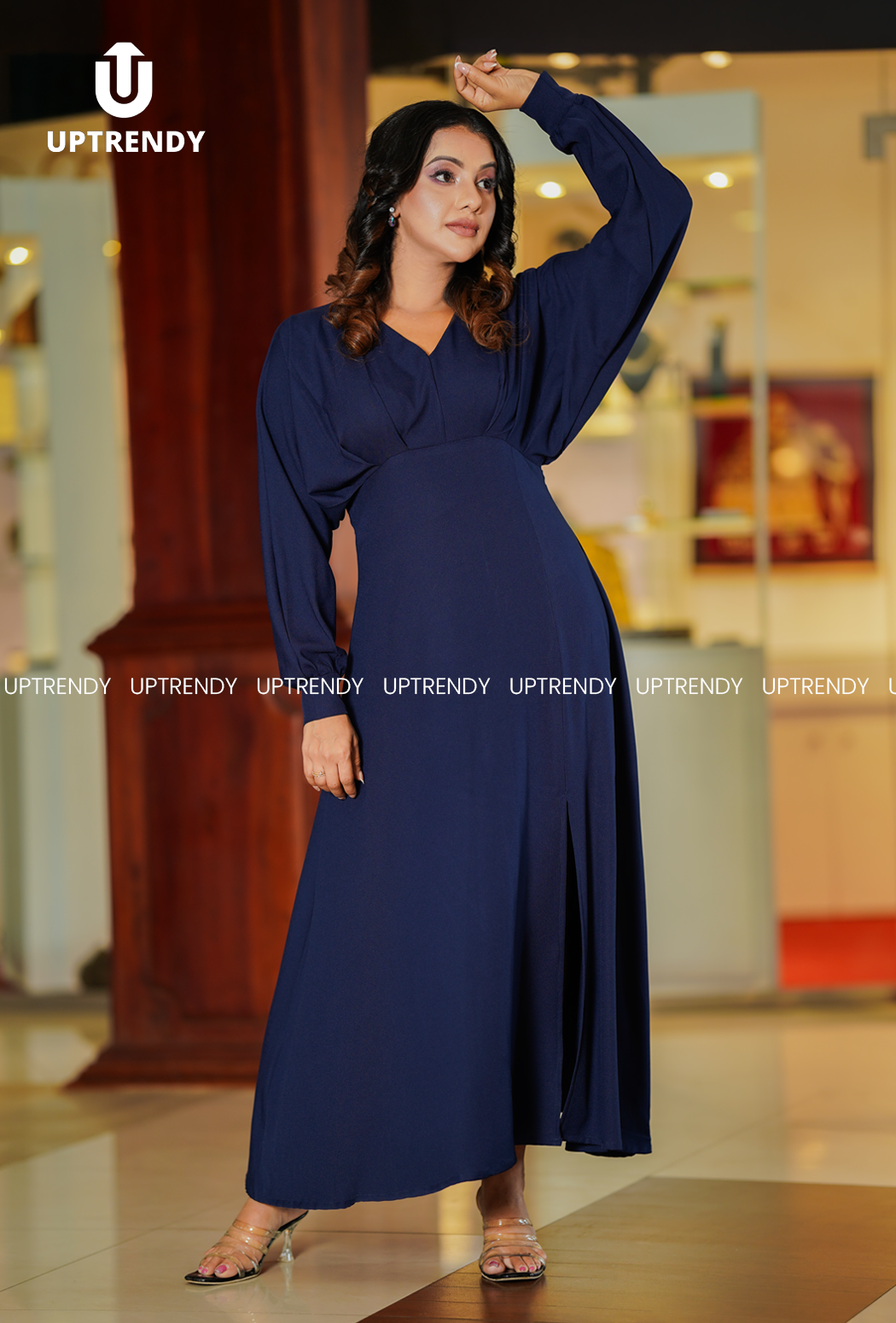 The Dramatic Slit-Sleeve V-Neck Evening Maxi