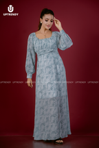 TEXTURED LONG-SLEEVE MAXI DRESS