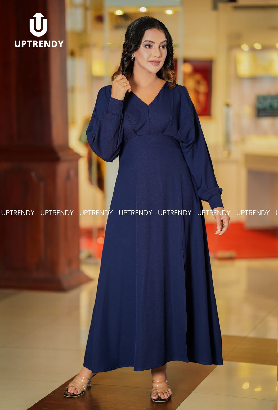 The Dramatic Slit-Sleeve V-Neck Evening Maxi