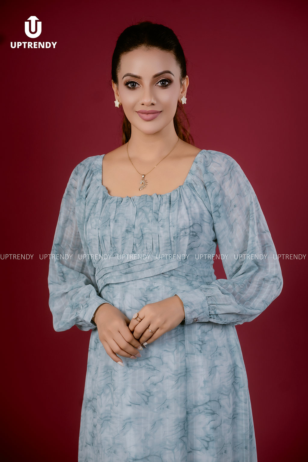 TEXTURED LONG-SLEEVE MAXI DRESS