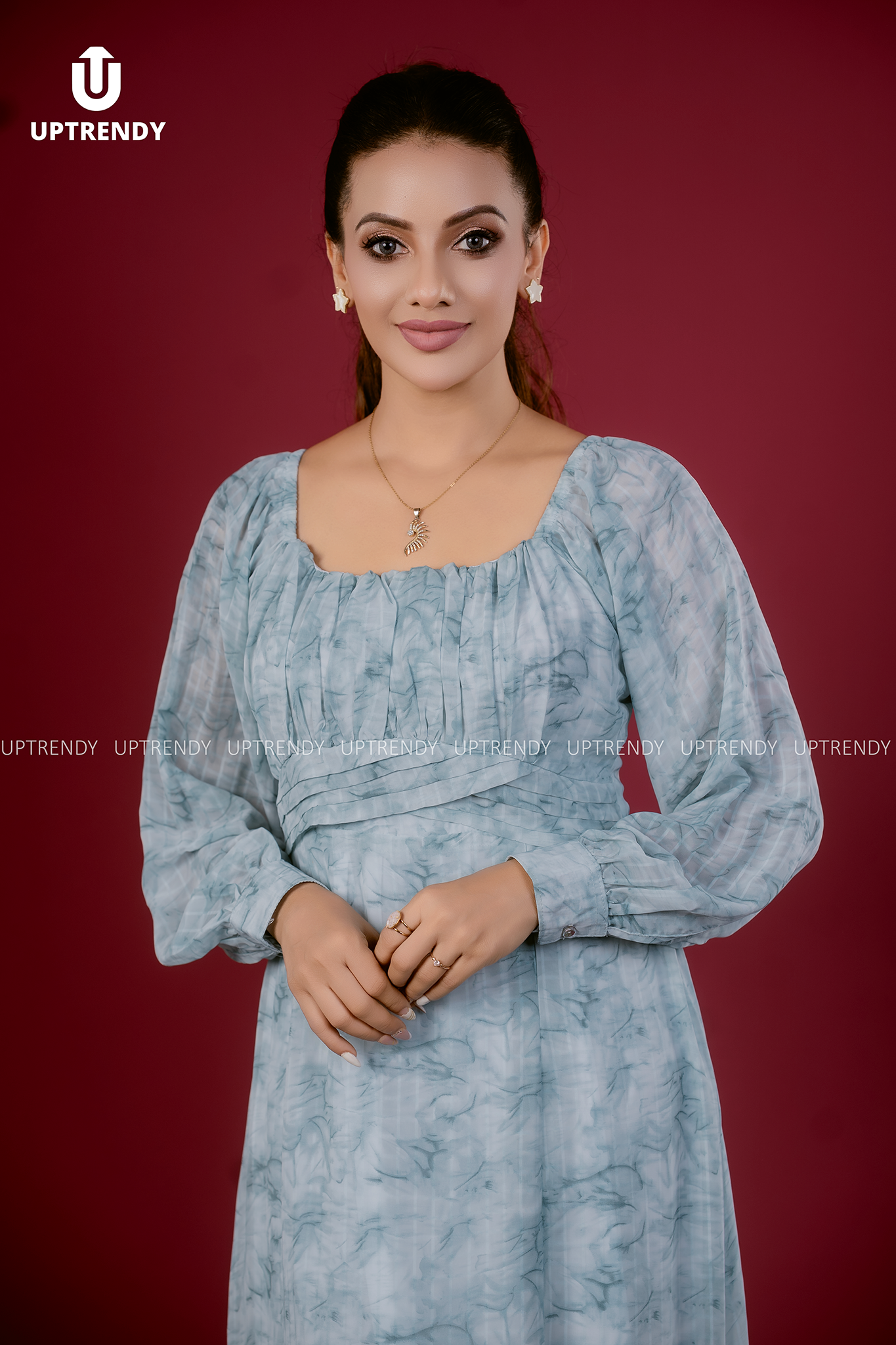 TEXTURED LONG-SLEEVE MAXI DRESS