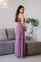 The Spaghetti Strap Ruched-Bust Front-Slit Maxi Dress