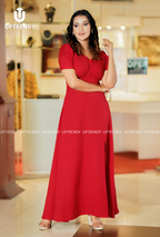 The Striking Short-Sleeve Slit Maxi Dress