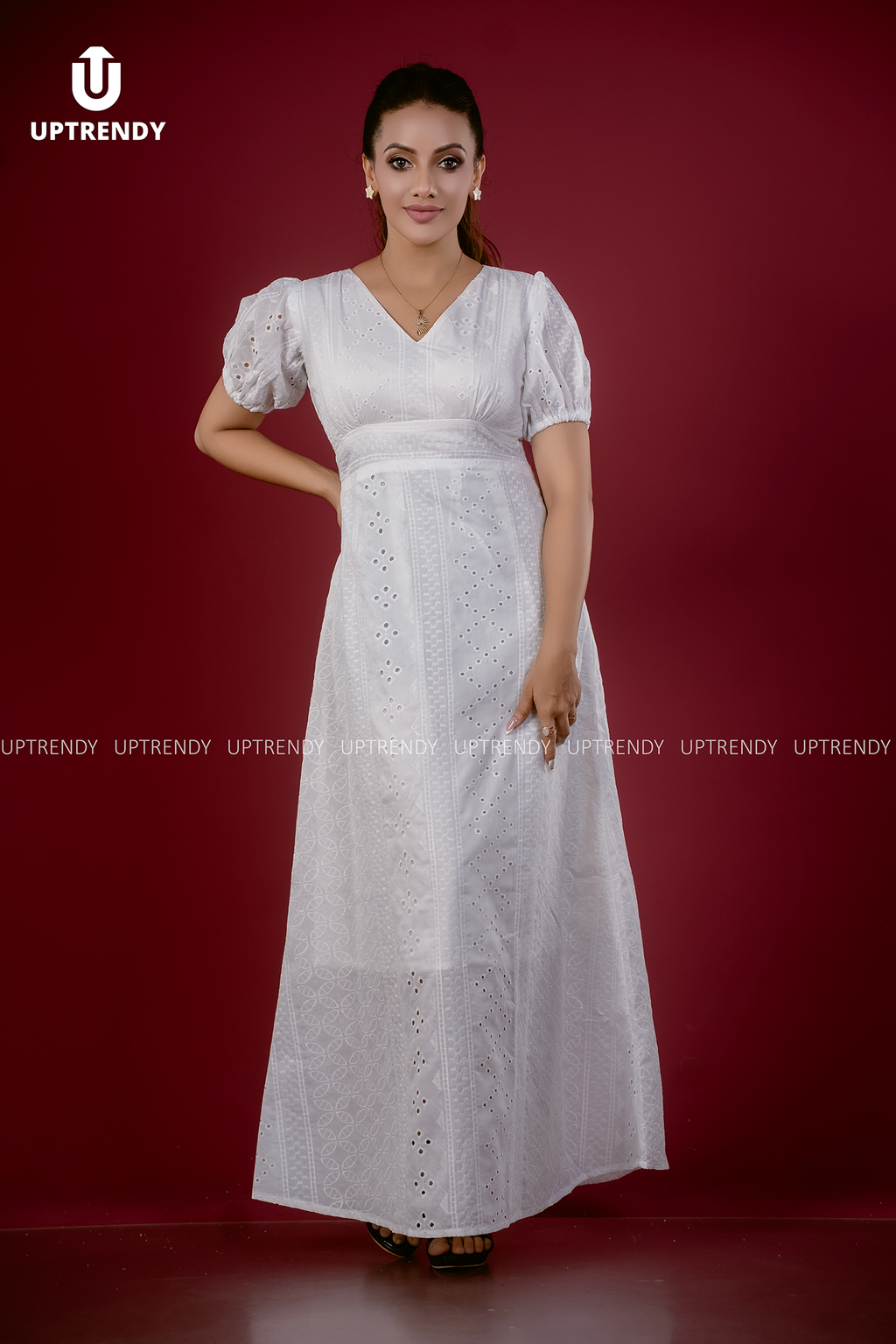 EMBROIDERED CUTWORK MAXI DRESS