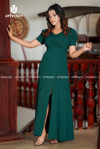 The Striking Short-Sleeve Slit Maxi Dress