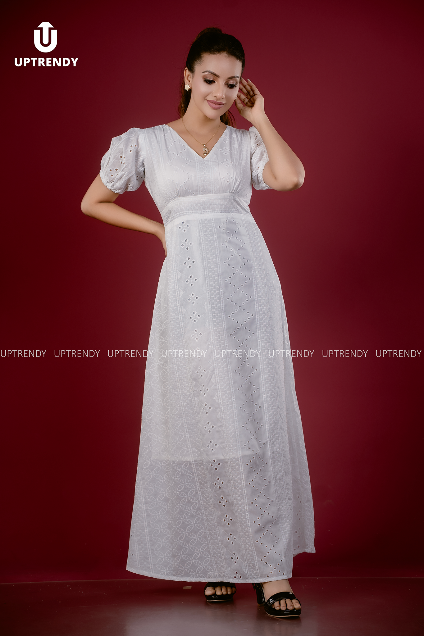 EMBROIDERED CUTWORK MAXI DRESS