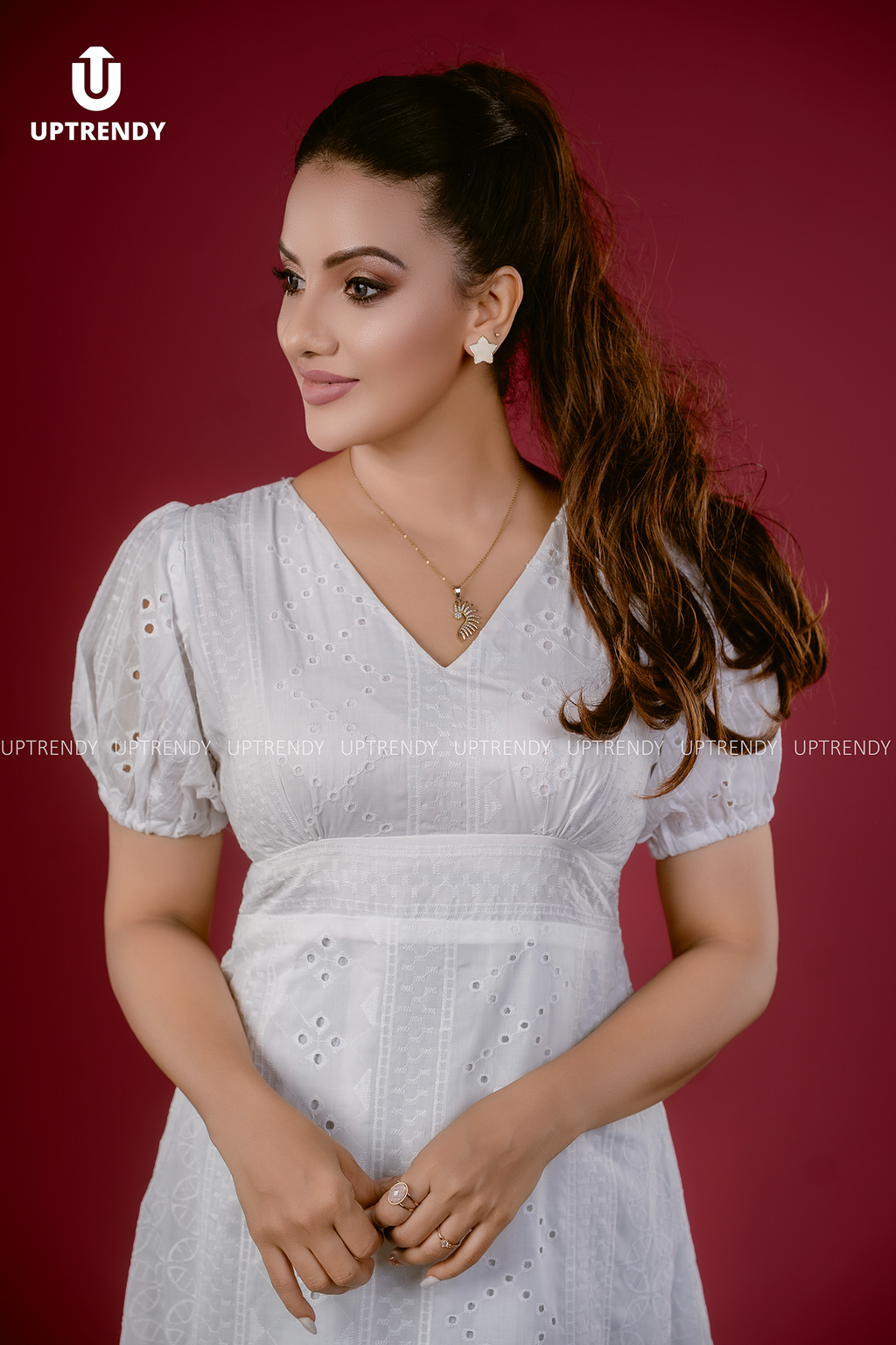 EMBROIDERED CUTWORK MAXI DRESS
