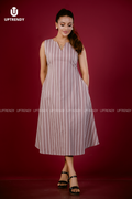 STRIPED POCKET MIDI DRESS