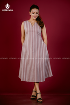 STRIPED POCKET MIDI DRESS
