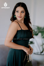 The Spaghetti Strap Ruched-Bust Front-Slit Maxi Dress
