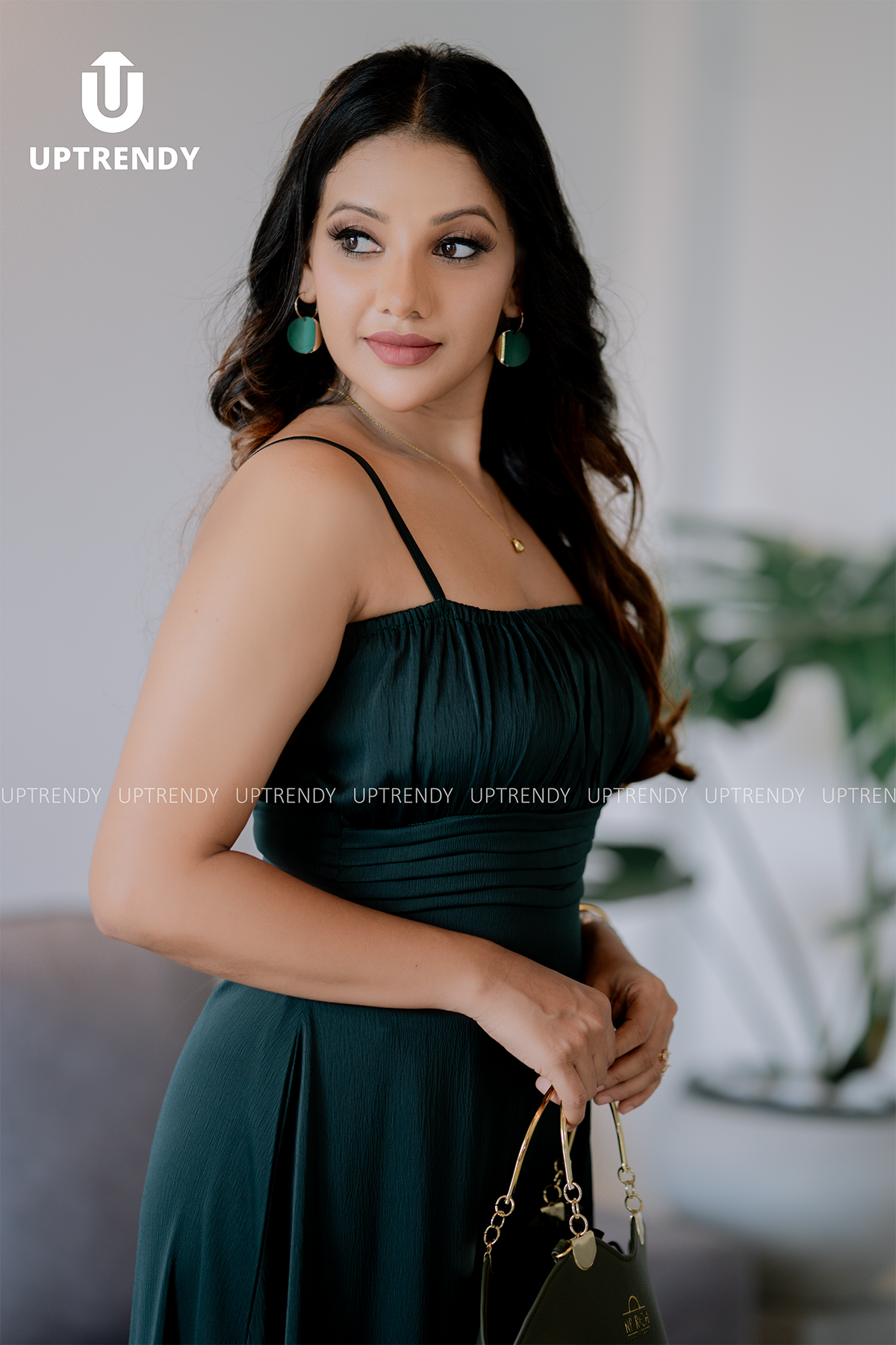 The Spaghetti Strap Ruched-Bust Front-Slit Maxi Dress