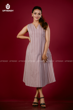 STRIPED POCKET MIDI DRESS