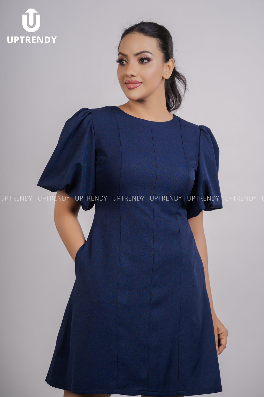 The Sophisticated Paneled Puff Sleeve Mini Outfit