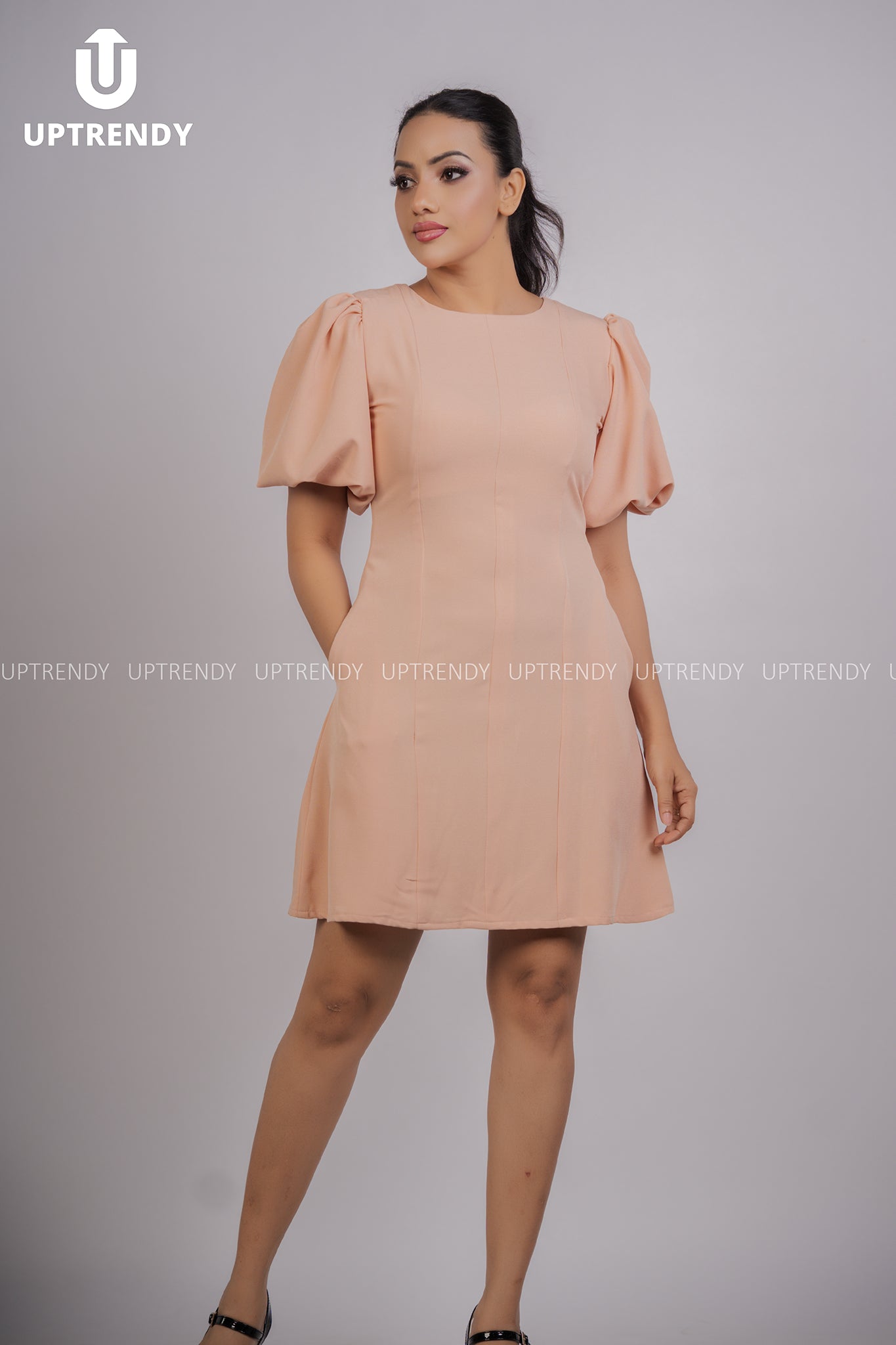 The Sophisticated Paneled Puff Sleeve Mini Outfit