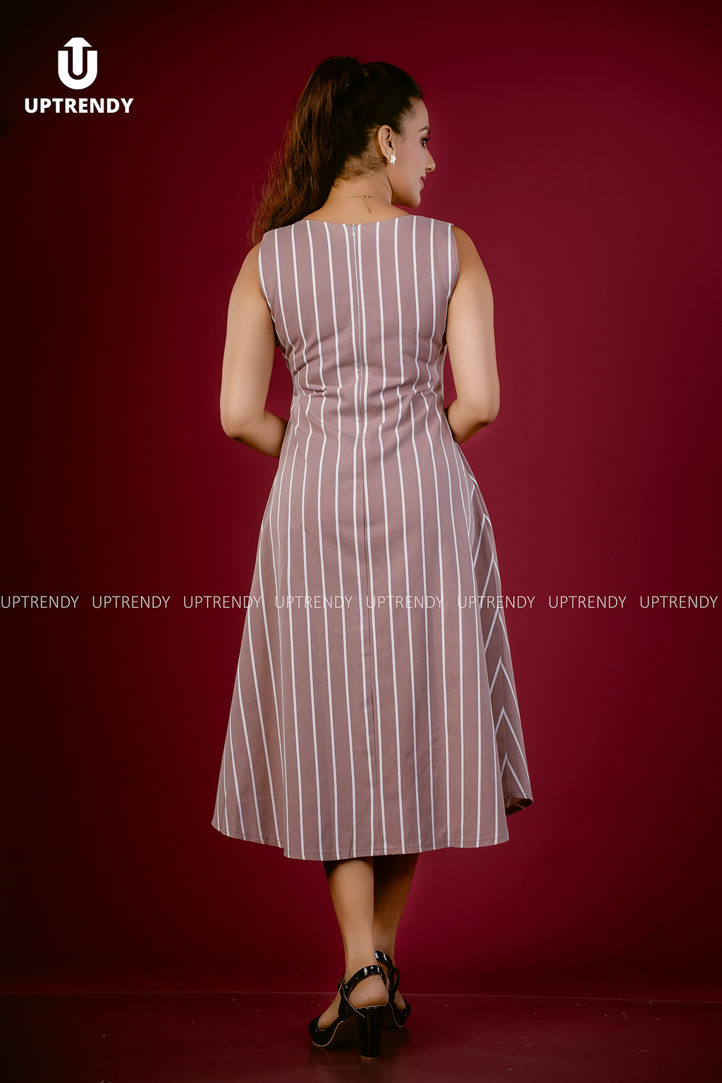 STRIPED POCKET MIDI DRESS