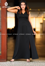 The Sleeveless V-Neck Front-Slit Maxi Dress