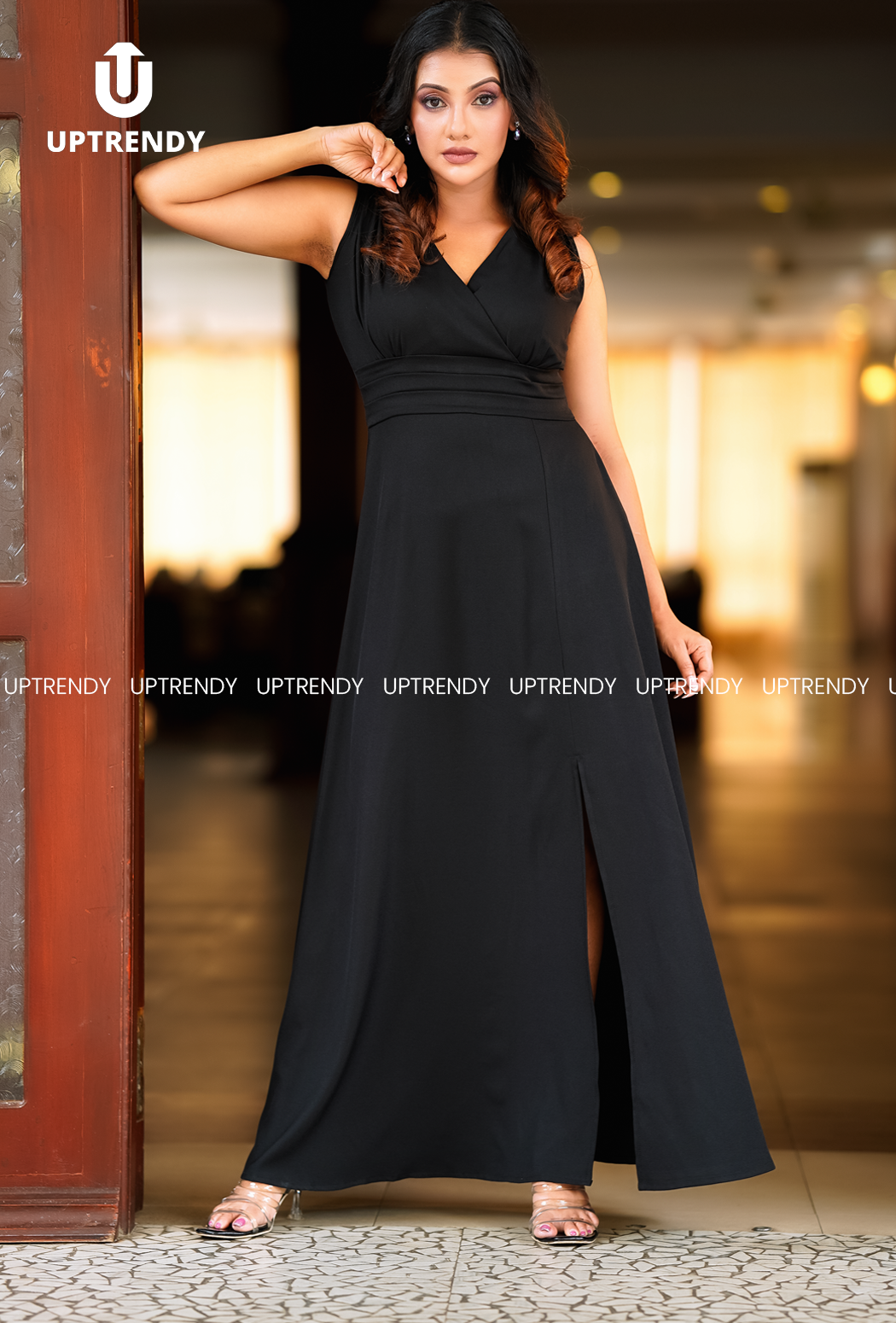 The Sleeveless V-Neck Front-Slit Maxi Dress