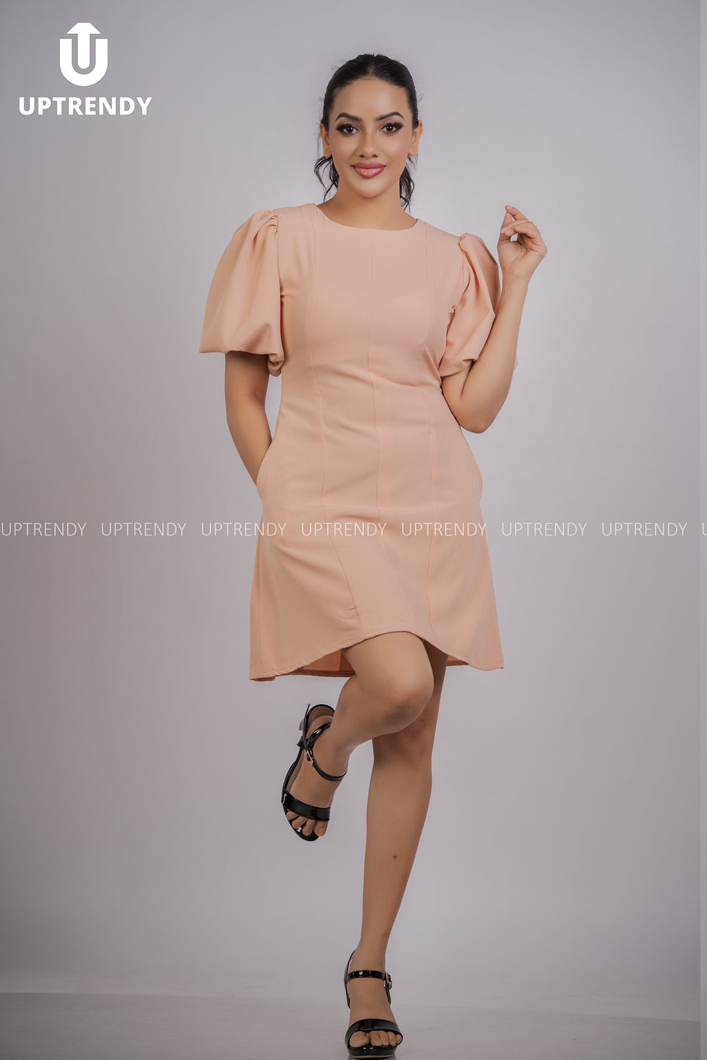 The Sophisticated Paneled Puff Sleeve Mini Outfit