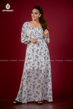 BOTANICAL LONG-SLEEVE MAXI DRESS