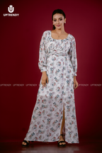 BOTANICAL LONG-SLEEVE MAXI DRESS