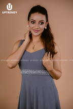 EMBROIDERED WAIST FIT & FLARE DRESS