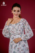 BOTANICAL LONG-SLEEVE MAXI DRESS
