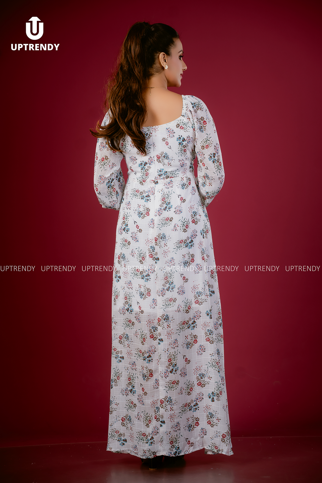 BOTANICAL LONG-SLEEVE MAXI DRESS