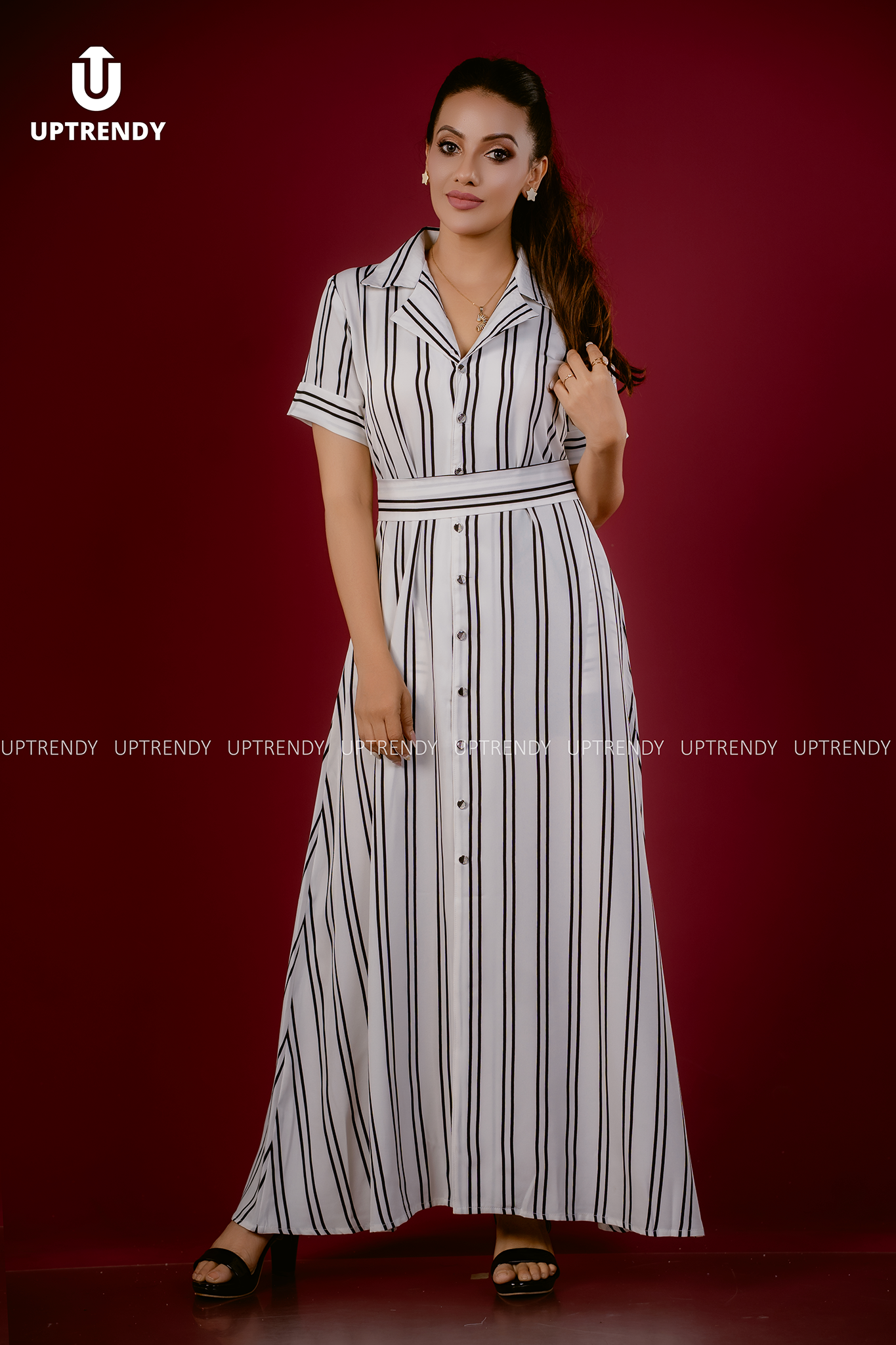 THE MONOCHROMATIC STRIPE MAXI DRESS