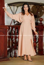 The Dramatic Slit-Sleeve V-Neck Evening Maxi