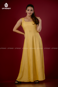 SQUARE-NECK TEXTURED YELLOW MAXI DRESS