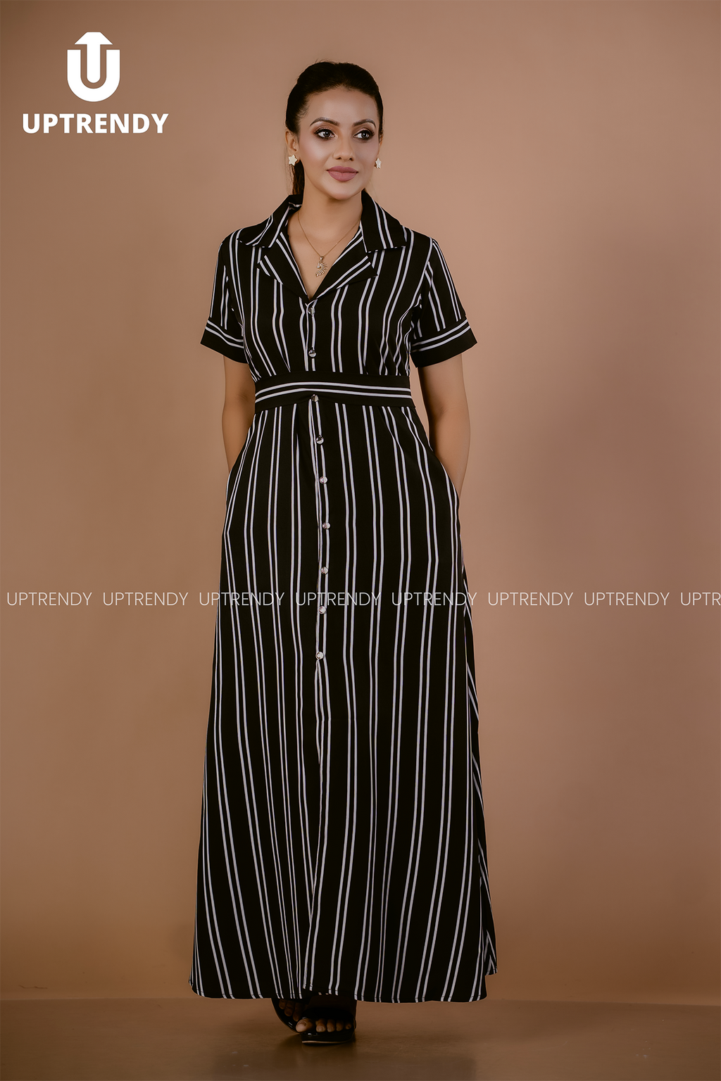 THE MONOCHROMATIC STRIPE MAXI DRESS