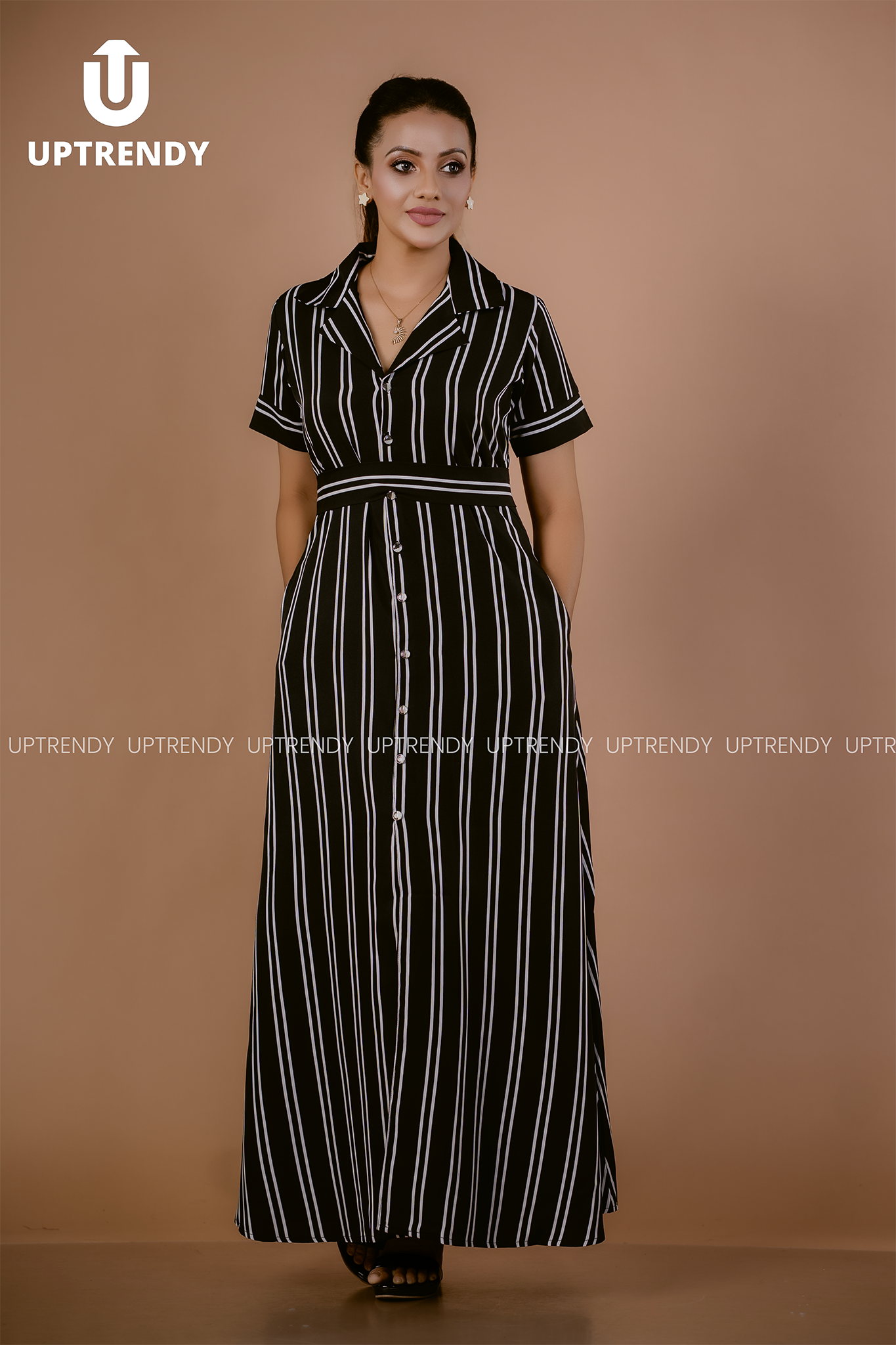 THE MONOCHROMATIC STRIPE MAXI DRESS