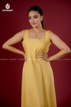 SQUARE-NECK TEXTURED YELLOW MAXI DRESS