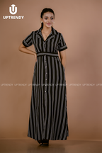 THE MONOCHROMATIC STRIPE MAXI DRESS