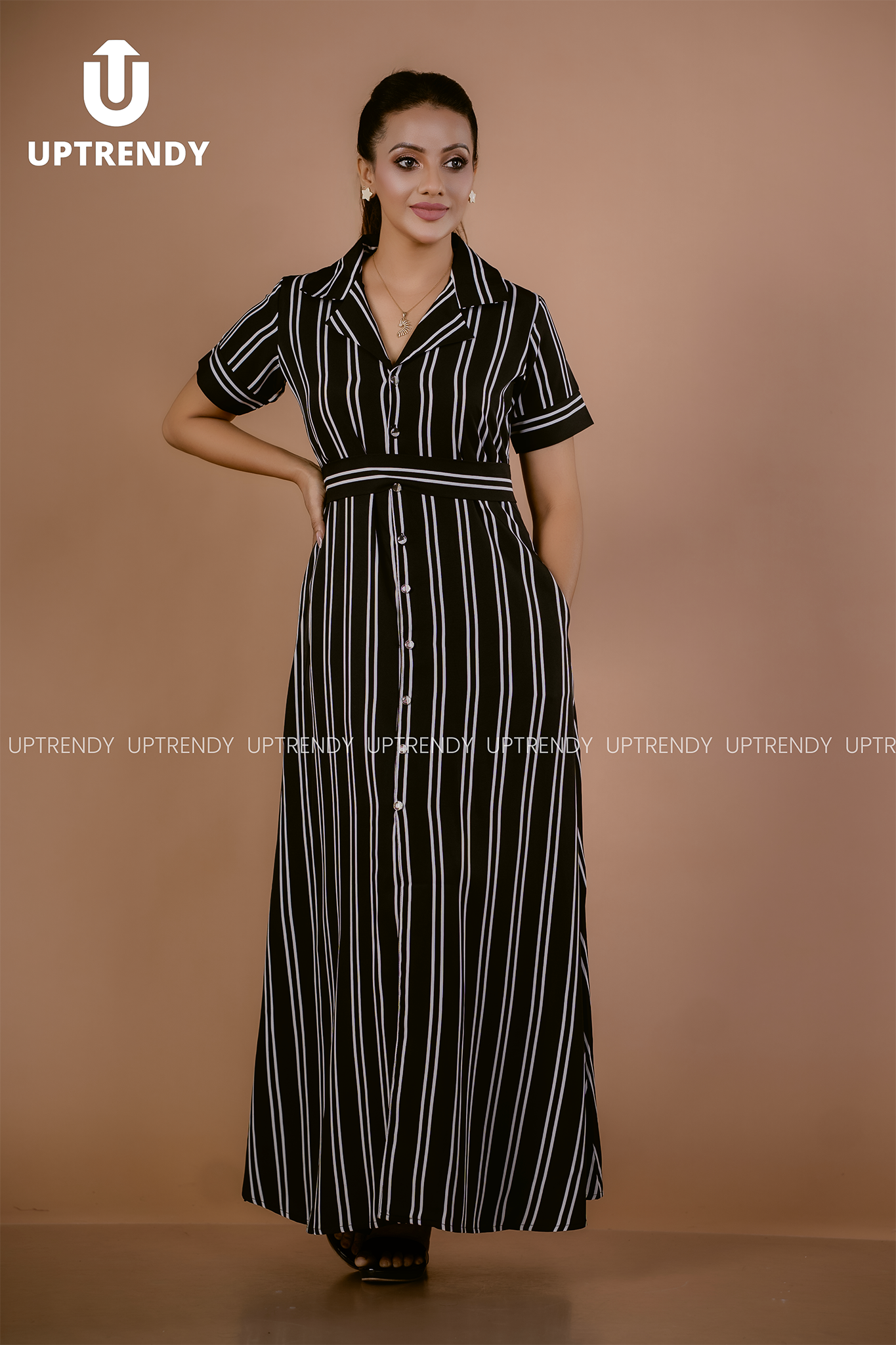 THE MONOCHROMATIC STRIPE MAXI DRESS