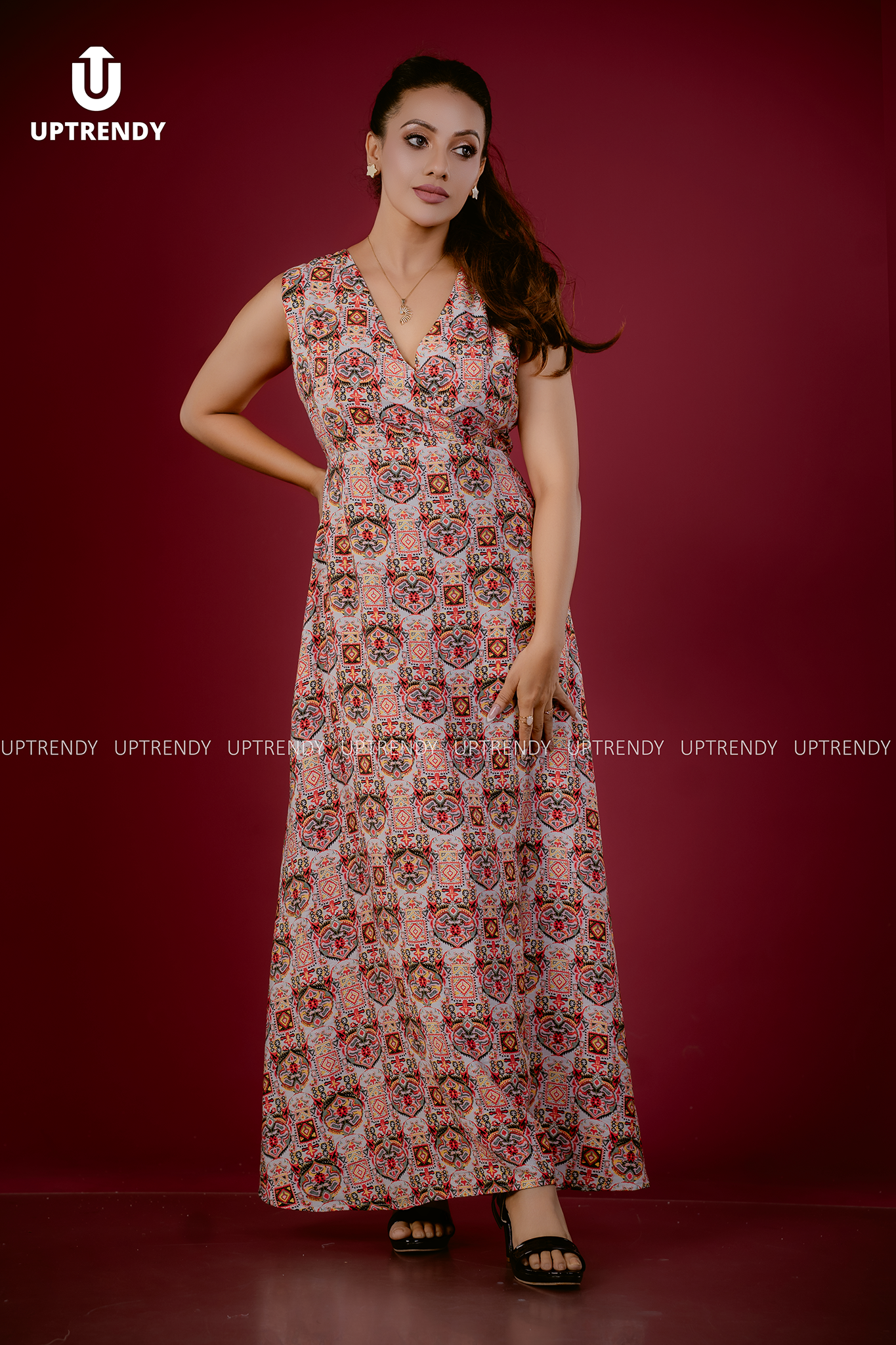 MOSAIC PATTERN POCKET MAXI DRESS