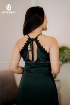 The Lace-Trim Halter Neck Maxi Dress