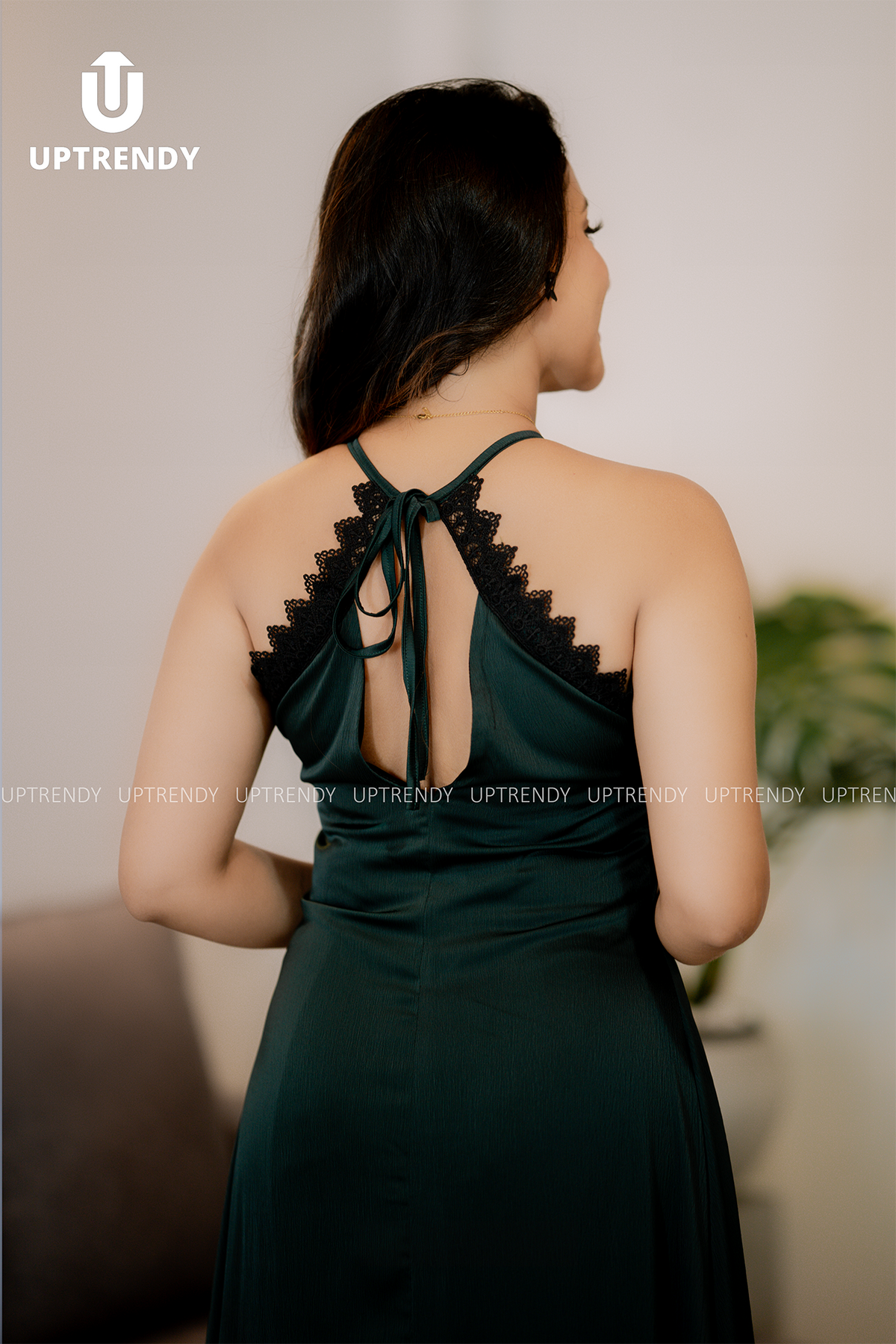 The Lace-Trim Halter Neck Maxi Dress