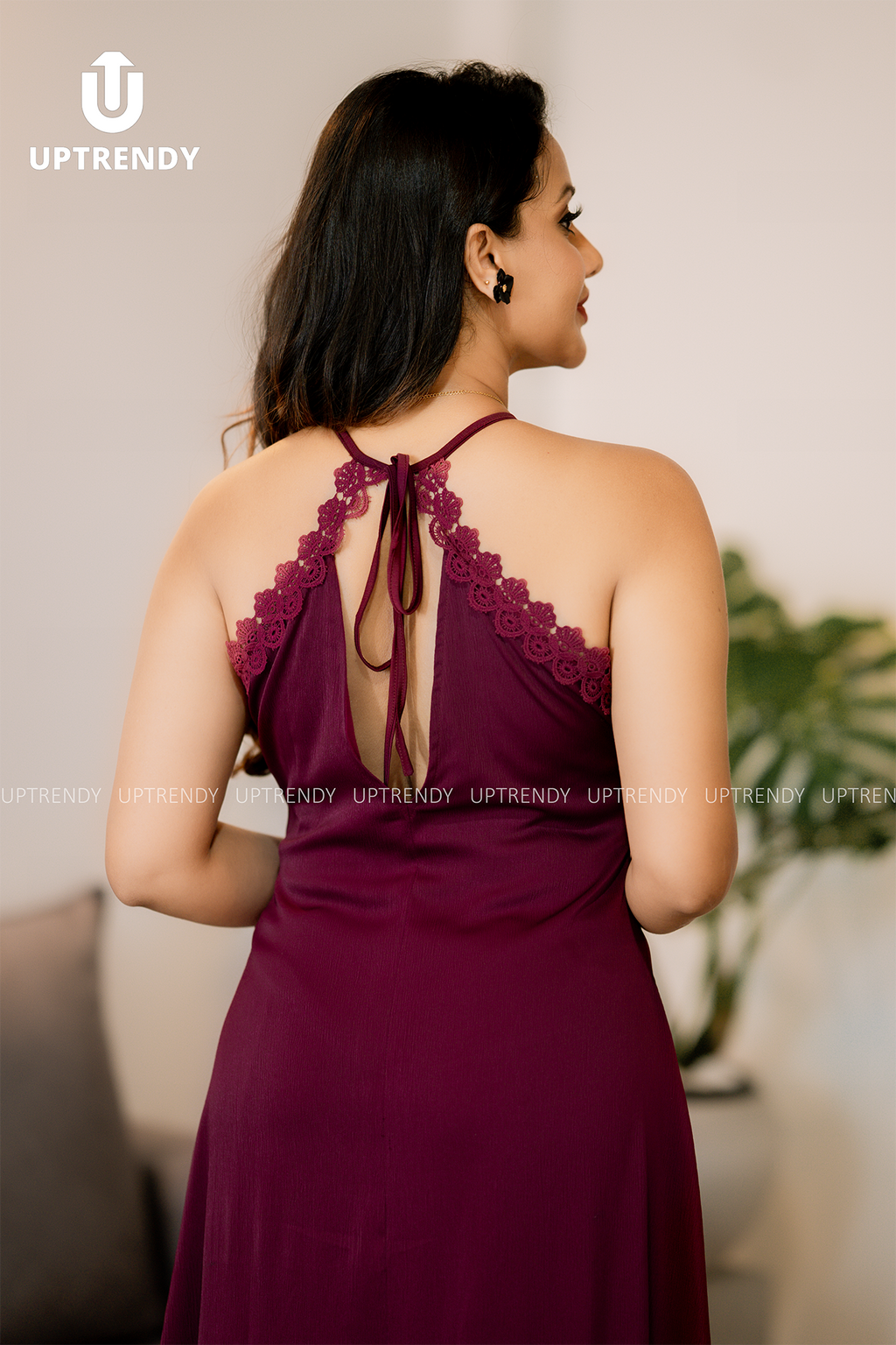 The Lace-Trim Halter Neck Maxi Dress