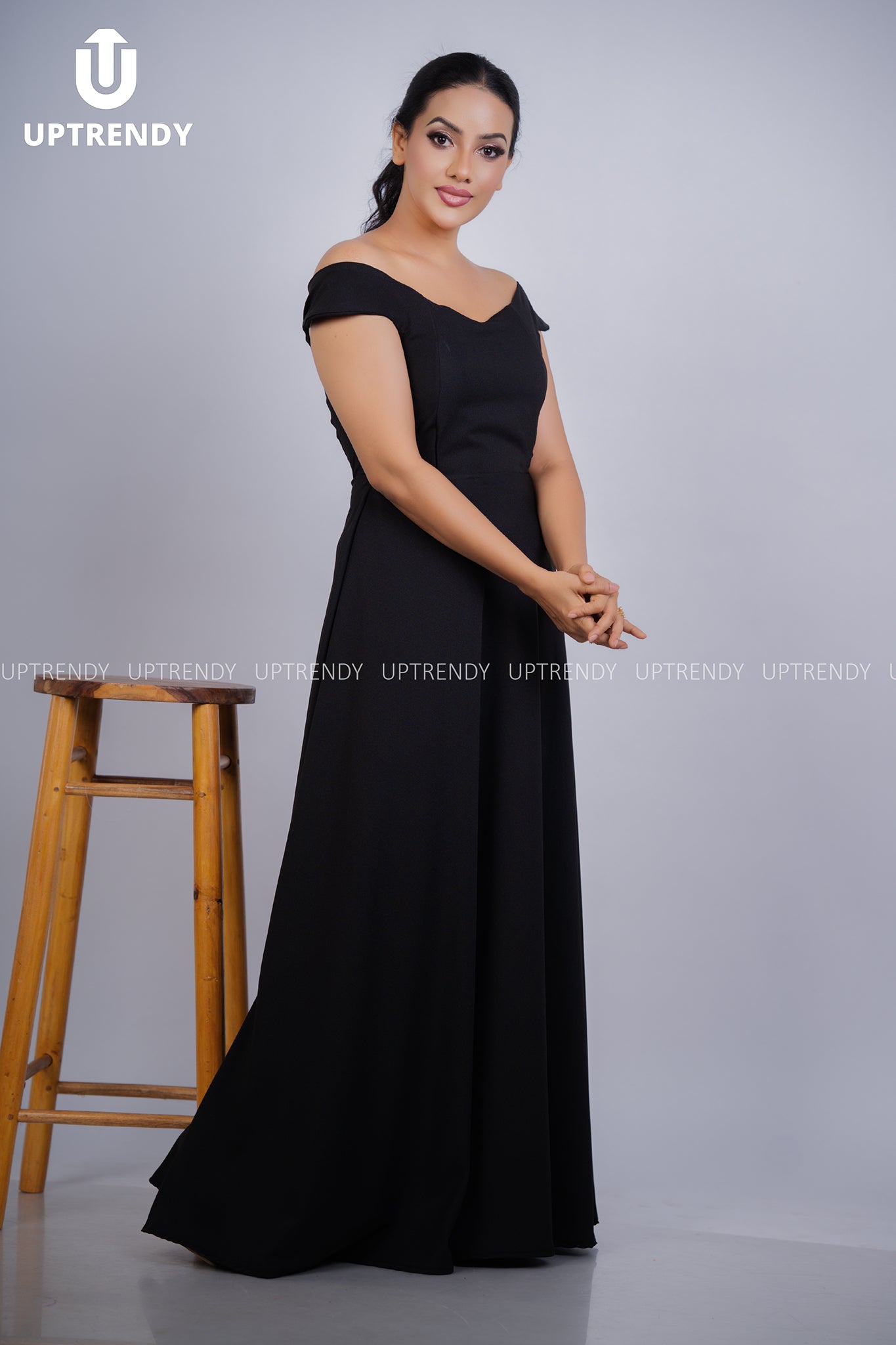 The Classic Off-Shoulder Flared Evening Maxi