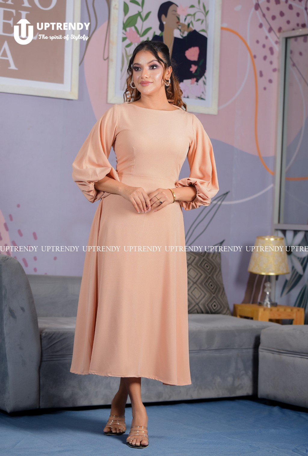 The Puff-Sleeve Tie-Back Midi Dress