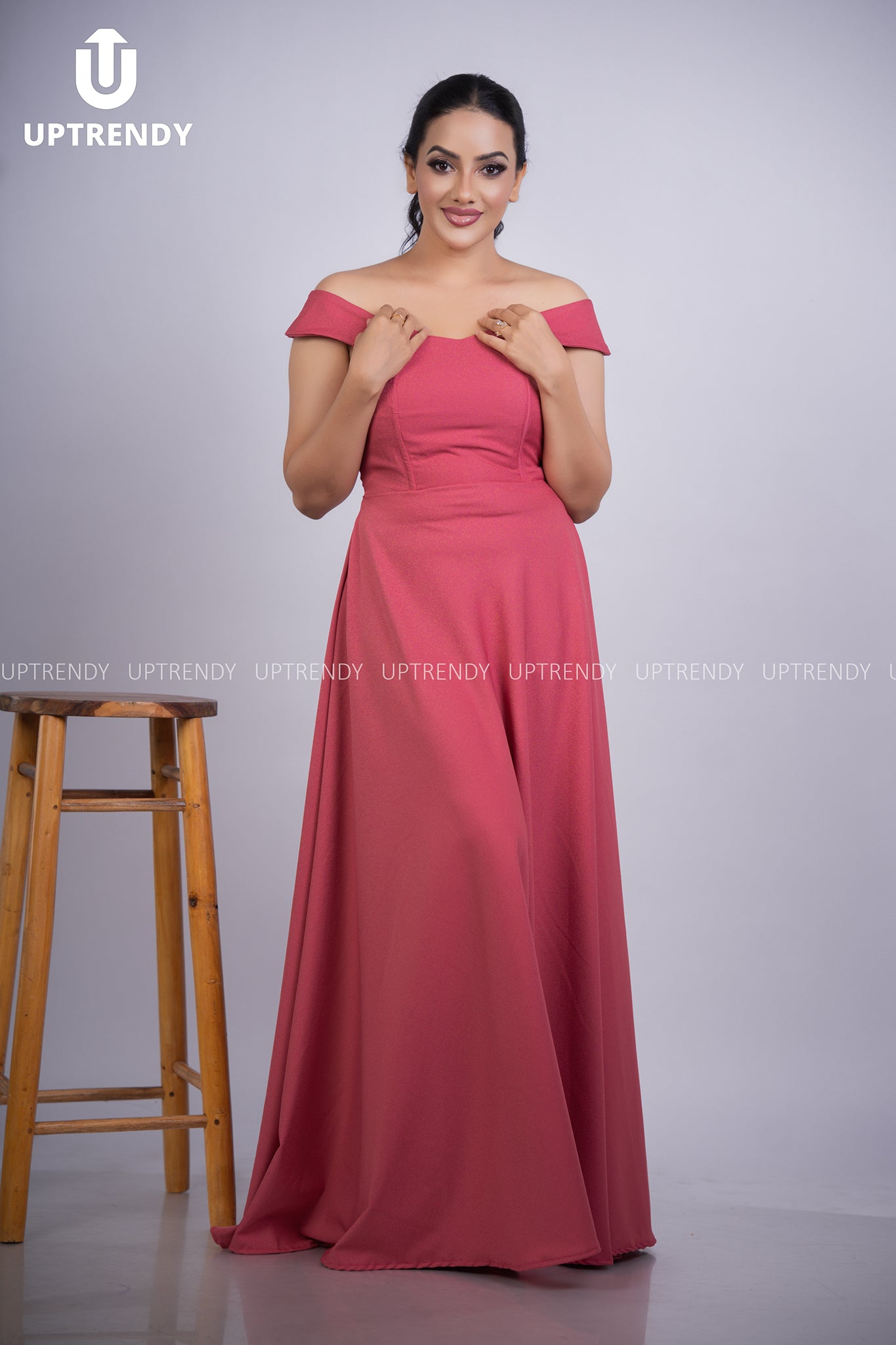 The Classic Off-Shoulder Flared Evening Maxi