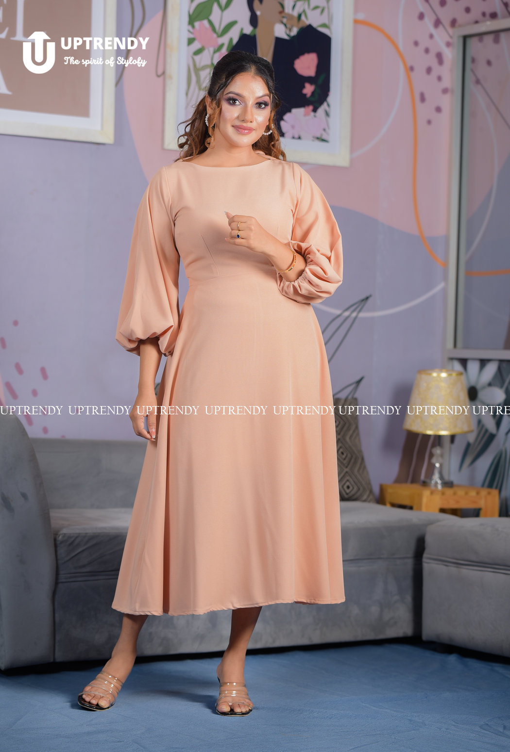 The Puff-Sleeve Tie-Back Midi Dress