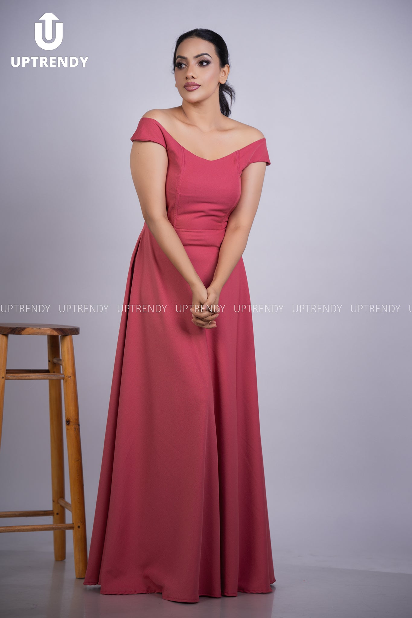 The Classic Off-Shoulder Flared Evening Maxi