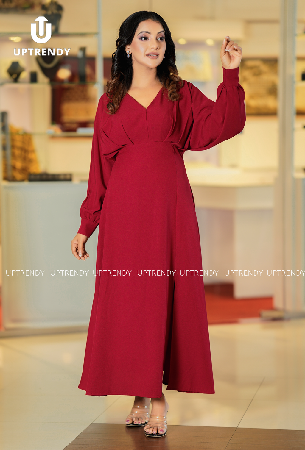 The Dramatic Slit-Sleeve V-Neck Evening Maxi
