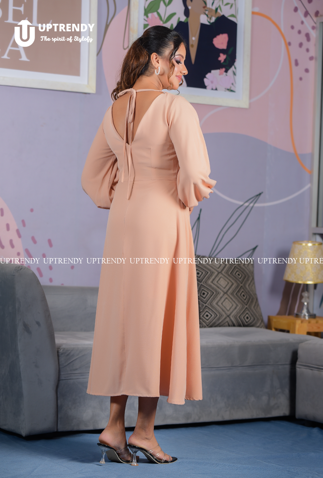 The Puff-Sleeve Tie-Back Midi Dress