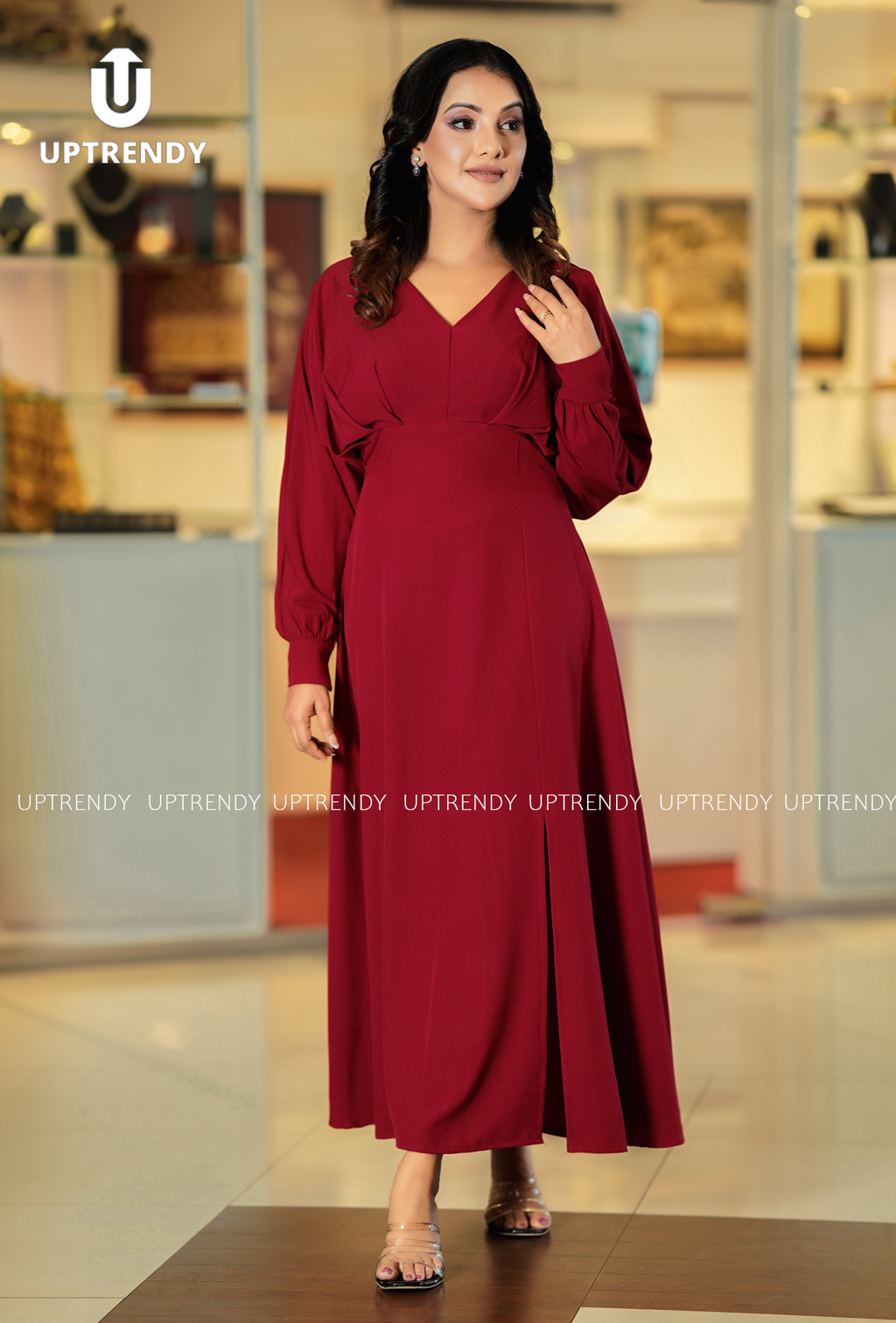 The Dramatic Slit-Sleeve V-Neck Evening Maxi