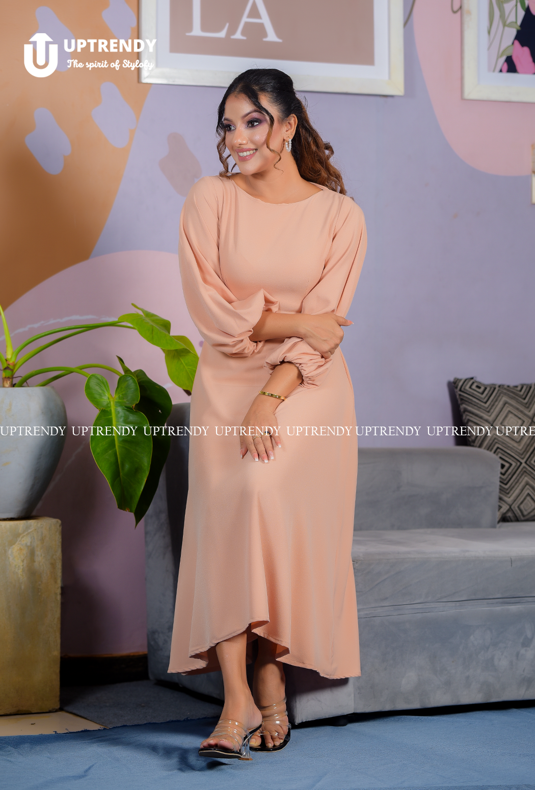 The Puff-Sleeve Tie-Back Midi Dress